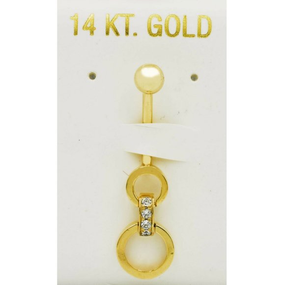 WHITE SAPPHIRES BELLY NAVEL RING 14K Solid Yellow Gold